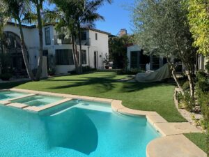 Residential backyard turf around pool