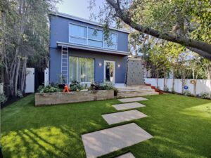 Residential backyard turf with brickwork